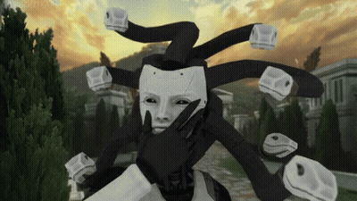 A Black And White Drawing Of A Robot With A Snake Head GIF