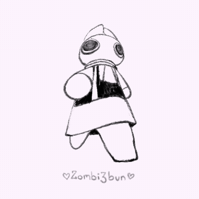 A Black And White Drawing Of A Robot With The Name Zombi3bun Written Underneath It GIF