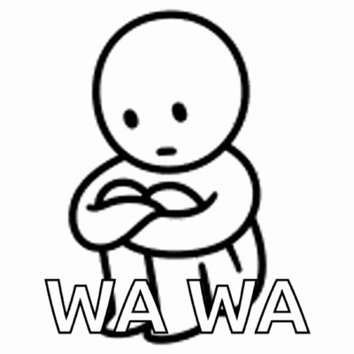 A Black And White Drawing Of A Sad Cartoon Character Hugging His Knees With The Words Wawa Written Below Him . GIF