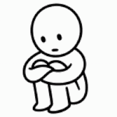 A Black And White Drawing Of A Sad Cartoon Character Sitting Down With His Arms Around His Knees . GIF