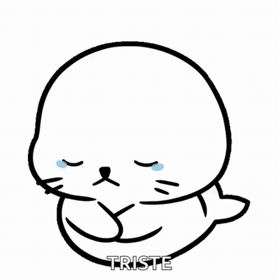 A Black And White Drawing Of A Seal With A Sad Face And The Word Triste Below It . GIF