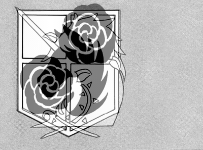 A Black And White Drawing Of A Shield With Roses GIF