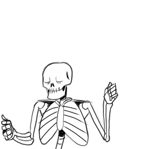 A Black And White Drawing Of A Skeleton With Its Eyes Closed And Its Hands Up . Sticker