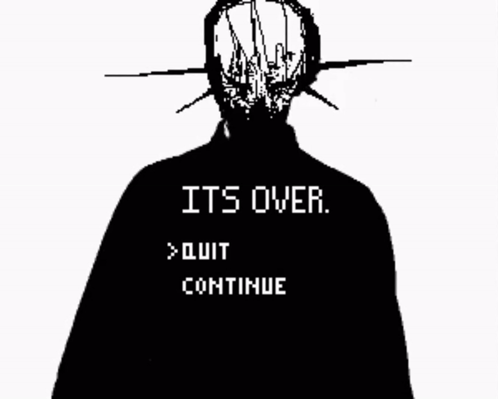 A Black And White Drawing Of A Skeleton With The Words `` It 'S Over , Quit > Not A Chance '' GIF
