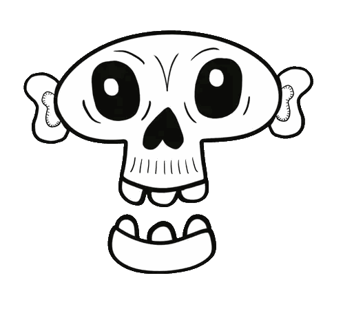 A Black And White Drawing Of A Skull With A Big Smile Sticker