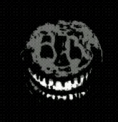 A Black And White Drawing Of A Skull With A Smile On It 'S Face GIF