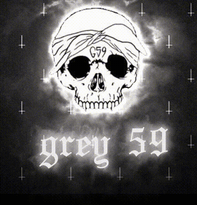 A Black And White Drawing Of A Skull With G59 On It GIF