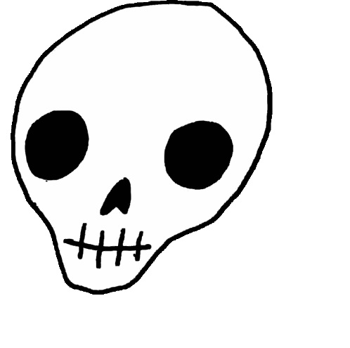 A Black And White Drawing Of A Skull With Stitches On Its Mouth Sticker