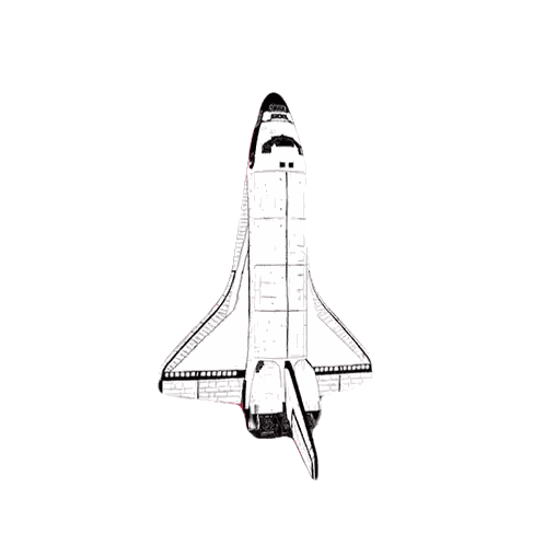 A Black And White Drawing Of A Space Shuttle Taking Off Sticker