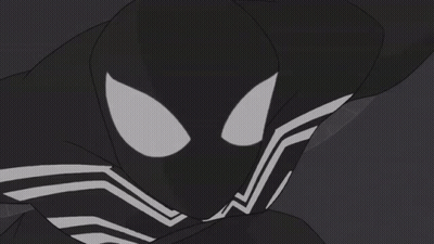 A Black And White Drawing Of A Spiderman With A White Stripe On His Chest GIF