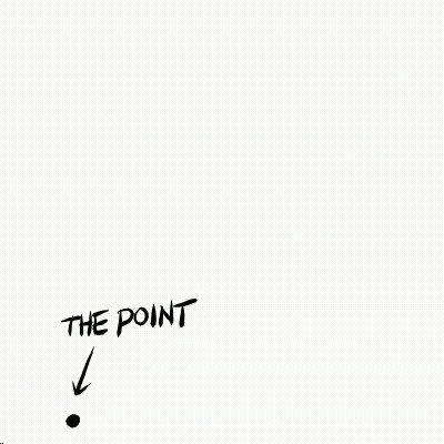 A Black And White Drawing Of A Stick Figure Riding A Rocket With The Words `` The Point '' Below It . GIF