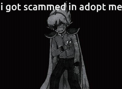 A Black And White Drawing Of A Superhero With The Words I Got Scammed In Adopt Me Above Him . GIF