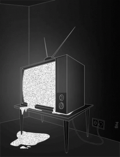 A Black And White Drawing Of A Television With Static Coming Out Of It GIF