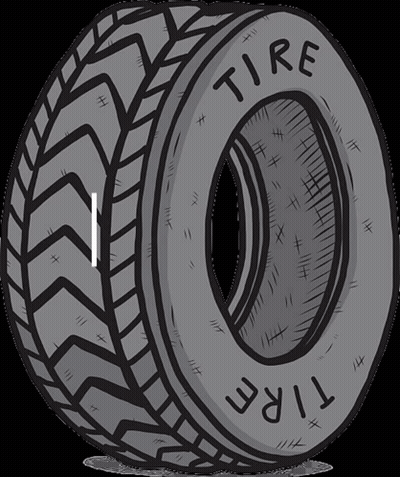 A Black And White Drawing Of A Tire With The Word Tire Written On It GIF