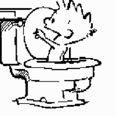 A Black And White Drawing Of A Toilet With A Cartoon Character On It GIF
