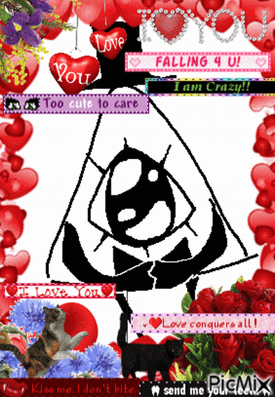 A Black And White Drawing Of A Triangle With Hearts Around It And The Words " Falling 4 U " On Top GIF