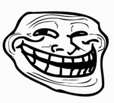 A Black And White Drawing Of A Troll Face With A Big Smile On It . GIF