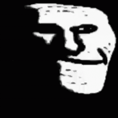A Black And White Drawing Of A Troll Face With A Huge Smile . GIF