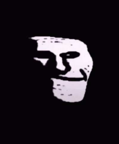 A Black And White Drawing Of A Troll Face With A Smiley Face GIF