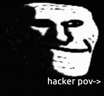 A Black And White Drawing Of A Troll Face With The Words Hacker Pov- > Below It GIF