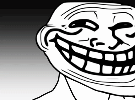 A Black And White Drawing Of A Troll With A Big Smile On His Face . GIF