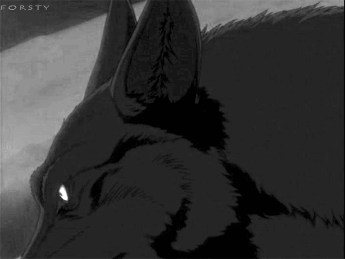 A Black And White Drawing Of A Werewolf With Glowing Eyes And Sharp Teeth . GIF