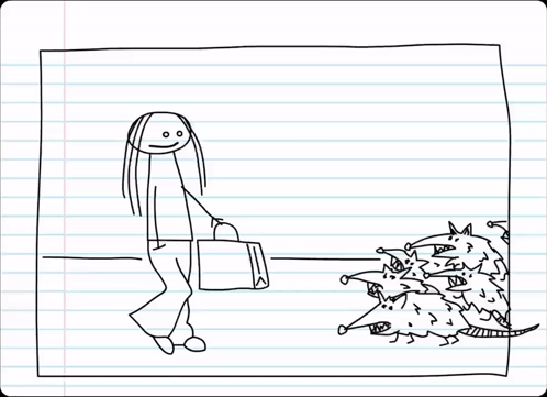 A Black And White Drawing Of A Woman Carrying A Briefcase And A Dog With The Word Possum Written On The Bottom GIF