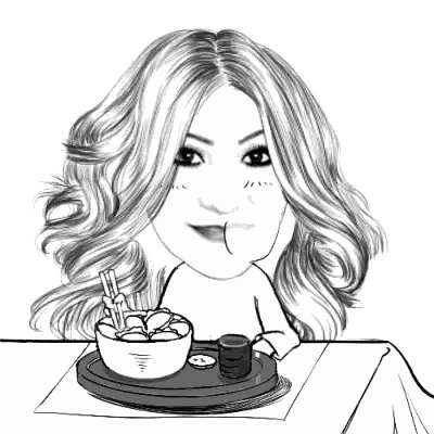A Black And White Drawing Of A Woman Eating A Bowl Of Food Sticker