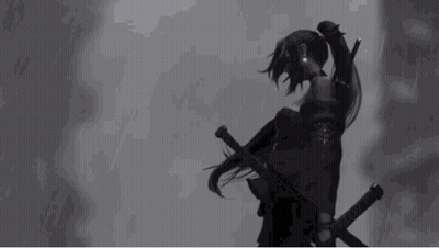 A Black And White Drawing Of A Woman Holding Two Swords In Her Hands . GIF