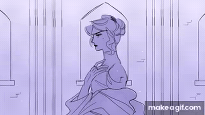 A Black And White Drawing Of A Woman In A Purple Dress . GIF