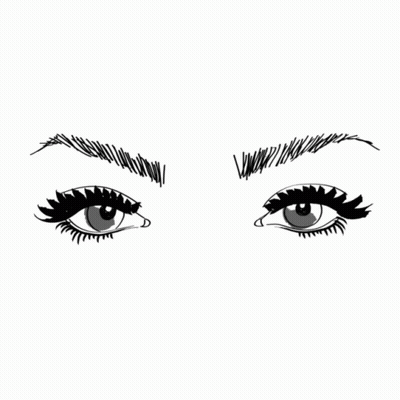 A Black And White Drawing Of A Woman 'S Eyes With Long Lashes GIF