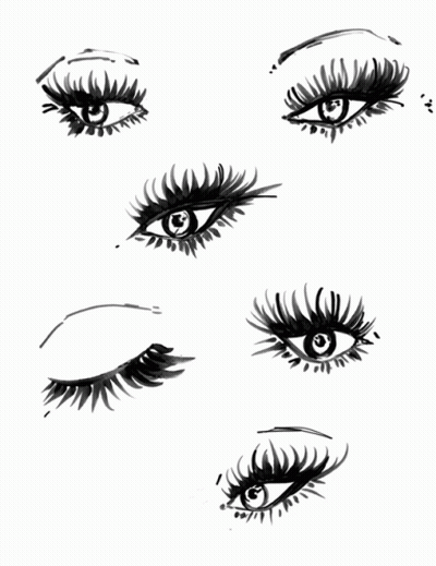 A Black And White Drawing Of A Woman 'S Eyes With Mascara GIF