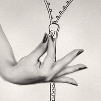 A Black And White Drawing Of A Woman 'S Hand With A Zipper On It GIF
