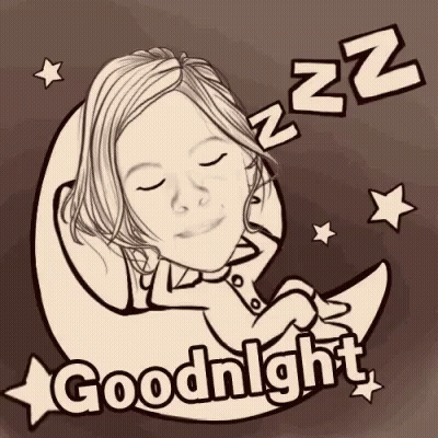 A Black And White Drawing Of A Woman Sleeping On A Moon With The Words Goodnight Written Below Her . GIF