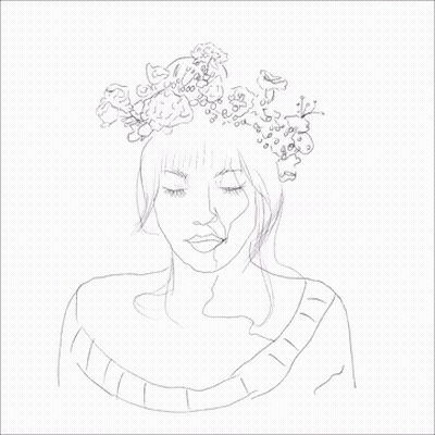 A Black And White Drawing Of A Woman Wearing A Flower Crown . GIF