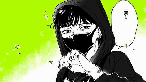 A Black And White Drawing Of A Woman Wearing A Mask GIF
