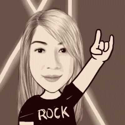 A Black And White Drawing Of A Woman Wearing A Shirt That Says Rock GIF