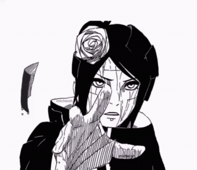 A Black And White Drawing Of A Woman With A Flower On Her Head GIF