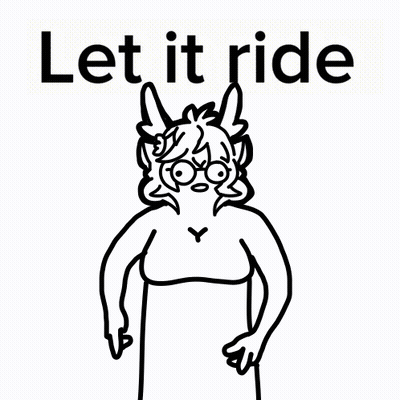 A Black And White Drawing Of A Woman With Horns And The Words Let It Ride Above Her . GIF
