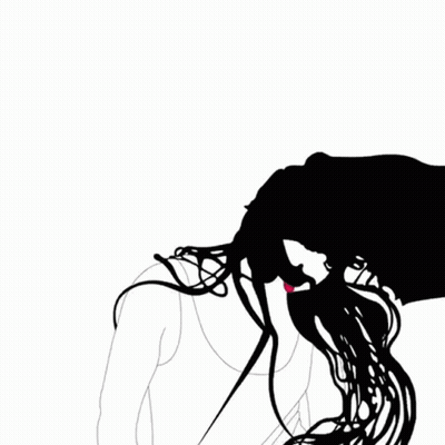 A Black And White Drawing Of A Woman With Long Black Hair GIF