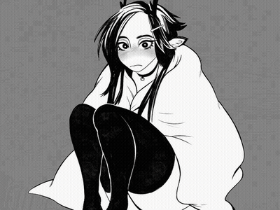A Black And White Drawing Of A Woman Wrapped In A Blanket GIF