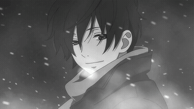 A Black And White Drawing Of A Young Boy With A Scarf Around His Neck GIF