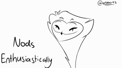 A Black And White Drawing Of An Owl With A Heart Shaped Face And The Words `` Nods Enthusiastically '' . GIF