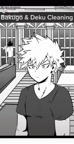 A Black And White Drawing Of Bakugo And Deku Cleaning A Room . GIF