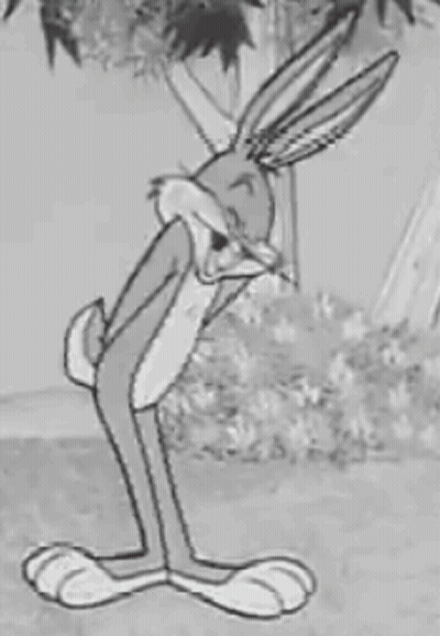 A Black And White Drawing Of Bugs Bunny Standing In The Grass . GIF