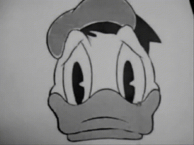 A Black And White Drawing Of Donald Duck With His Eyes Closed GIF