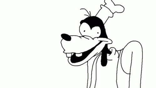 A Black And White Drawing Of Goofy From Mickey Mouse Wearing A Chef 'S Hat . GIF