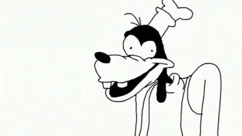 A Black And White Drawing Of Goofy Wearing A Chef Hat . GIF