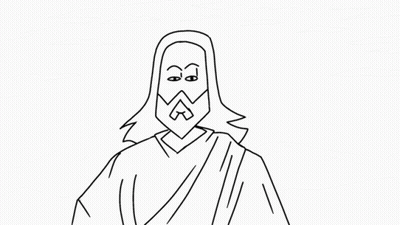 A Black And White Drawing Of Jesus With Long Hair And A Beard . GIF