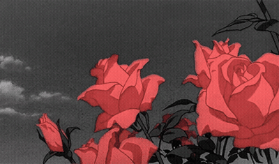 A Black And White Drawing Of Red Roses GIF